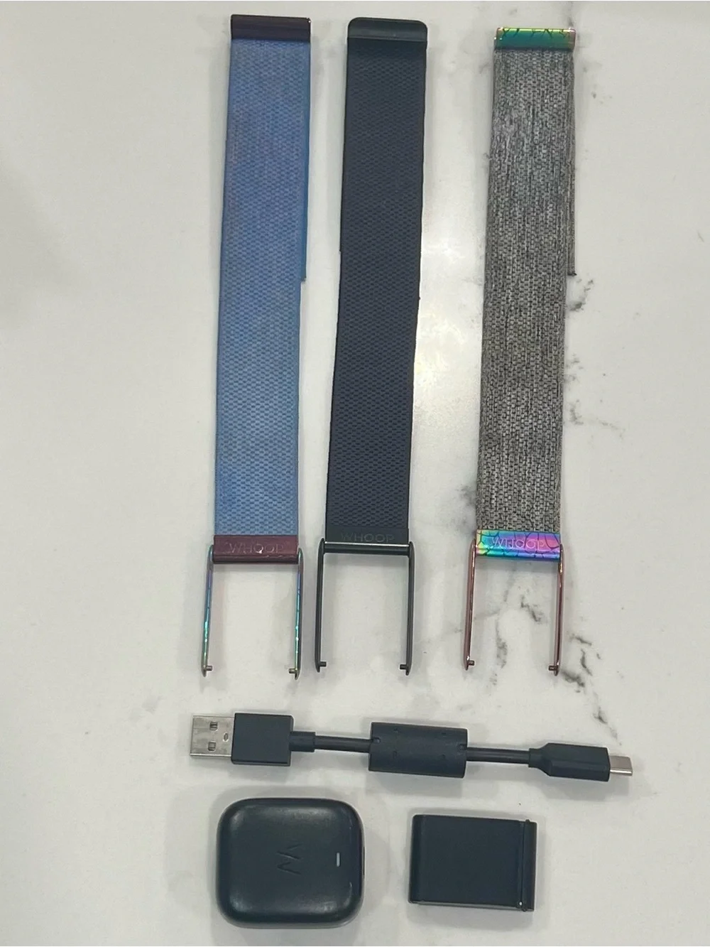 Whoop 4.0 Fitness Tracker, 3 Bands and Charging Kit - Blue/Pink, Black, Gray